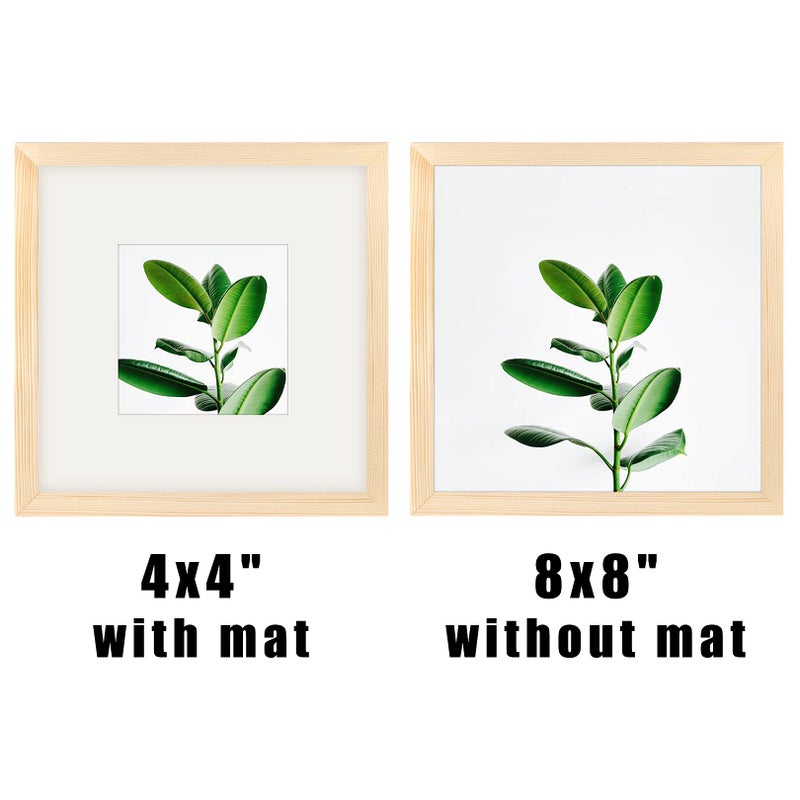 WUTL 8x8 Grain Picture Frames Square Nature Solid Wood 4 Pack for Wall Mounting and Tabletop Display - Image 3